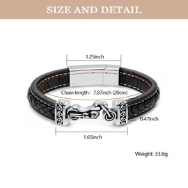 XSMZB Motorcycle Cremation Bracelet for Ashes Stainless Steel Urn Ashes Holder Memorial Jewelry Braided Leather Wristband Cuff Bangle Keepsake for Men (Silver-20cm)