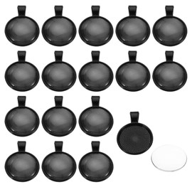 PATIKIL Pendant Trays with Transparent Glass Cabochons, 20 Sets 20mm Round Bezel Trays Pendant Dome Tiles for Photo Pendant Jewelry Making, Black
