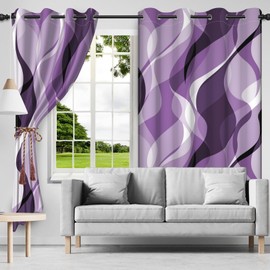 Ruelvth Purple Blackout Curtains, Abstract Ombre Grey and Purple Striped Window Curtains for Living Room Modern Room Darkening Grommet Curtains, 42x63 Inch, 2 Panels