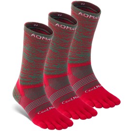 aomagic Toe Socks for Men and Women Athletic Running Five Finger Sock, Soft Comfy, Moisture Wicking, Lightweight, Crew-Large