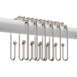 Resze U Shaped Shower Curtain Hooks Rings,12 Pcs Durable Rust Resistant Metal Shower Hooks, Double Glide Smoothly Anti-Drop Shower Rings for Shower Curtain Rod,Chrome