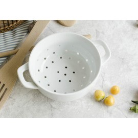 Fyuan Ceramic Porcelain Colander Kitchen Strainer Bowl for Vegetable Fruit Kitchen Tool,White, 6×2.8 Inch,Pack of 1