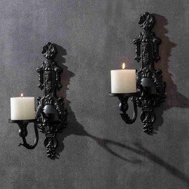 GAKA Wall Sconce Candle Holder Set of 2 Gothic Metal Candle Sconce Black Candle Holders Vintage Wall Mount Candle Holders Decorative,Black