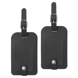 PATIKIL 2 Pack Luggage Bag Tags, PU Leather Suitcase Name Tags with Snap Travel Label Luggage Identifier Privacy Protection Travel Accessories, Black