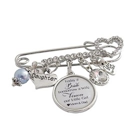 Bridal Wedding Pin Brooch, Garter Pin, Bride Gift, Charm Jewelry, Bachelorette Party, Bridal Shower Gift, Wedding Keepsake, Daughter Gift From Mom and Dad Today a Bride