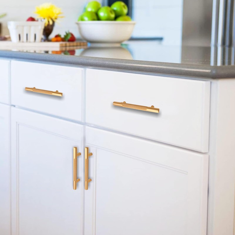 Cjueiom 6 Pack Gold Cupboard Handles - 128mm Hole Center