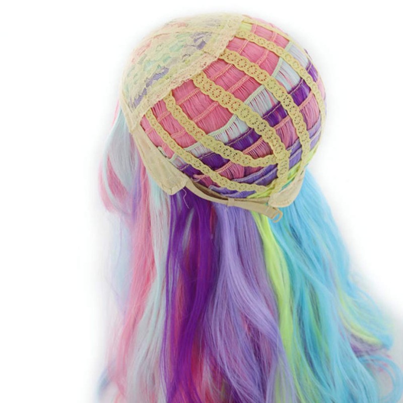 Lurrose Wig Long Wavy Rainbow Colours Curly Wig for Festivals