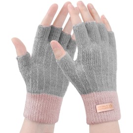 HeySocks Women's Fingerless Winter Gloves Without Fingertips Thermal Gloves Warm Winter Gloves Work Cycling Driving, Grey/pink