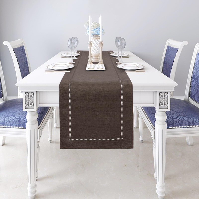BAZIOE Linen Table Runner Brown Table Runner Washable Modern Table