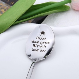 Funny Birthday Gifts for Best Friend Coffee Tea Spoon Gift for Best Friend Bestie Friendship Leaving Gifts for Friends BFF Enjoy Your Coffee Spoon Gifts for Women Sister Girlfriend Gifts