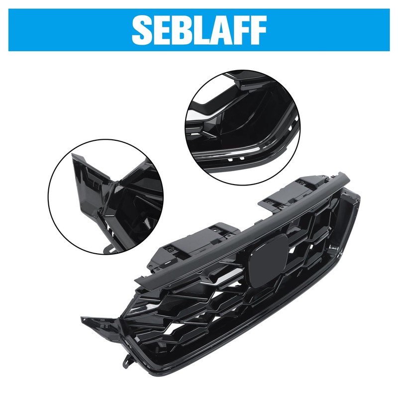 SEBLAFF Front Grille Glossy Black Plastic Sport Hybrid Upper Grill