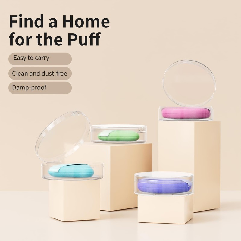 Powder Puff Case, 2 Pieces Round Makeup Puff Protective Container
