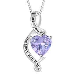 Lwsary Infinity Necklace 925 Sterling Silver Love You to The Moon and Back Necklace Heart Alexandrite June Birthstone Pendant Jewelry for Women