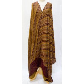 Oversized Paisley Diagonal Stripe Wool Blend Shawl Wrap Stole Scarf Throw Brown Gold