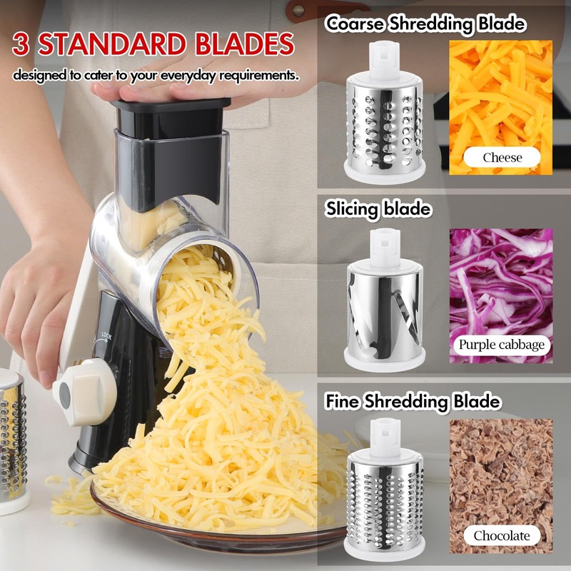 Ourokhome Rotary Cheese Grater Hand Crank, Kitchen Shredder Speed Mandolin