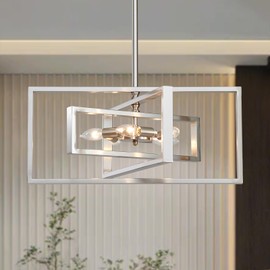 XINGQI Brushed Nickel Chandelier 22" Modern Pendant Light Fixture Ceiling 5-Lights Large Geometric Chandeliers for Dining Room Living Room Kitchen Island Bedroom