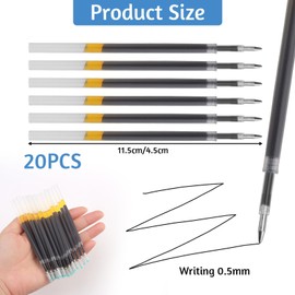20 Pack Erasable Pen Refills, 0.5mm Needle Tip Liquid Gel Pen Refills, Replaceable Black Ballpoint Pen Refills,Compatible with Pilot Frixion PensRefill for Daily Work Writing School Office Supplies