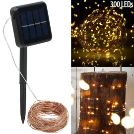 Lunartec String Light: Solar Copper Wire Fairy Lights, 300 Warm White LEDs, 8 Modes, 32 m (Solar String Lights Copper)