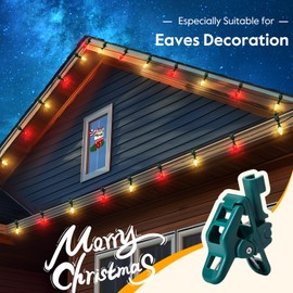 C9 LED Christmas Lights Outdoor with 50 Spring Clips, 50ft 50 LED Waterproof Strawberry String Lights, Commercial Grade Extendable Perfect for Roofline Patio House Xmas Decor, Red & Warm White