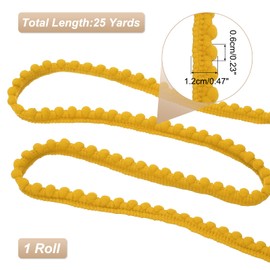 sourcing map 25 Yards Pom Pom Trim Ribbon, 0.5" Wide Yellow Pom Pom Ball Fringe Trim Sewing Fringe Fabric Trim Ribbon for DIY Crafts Curtain Clothes Pillow Home Decoration