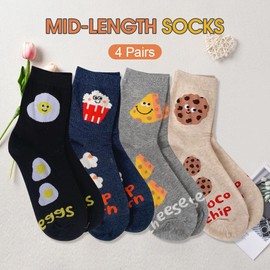 Chamgeco 4 Pairs Novelty Calf Socks for Women & Men, Soft Cotton Crew Socks, Fun Aesthetic Design, Breathable Casual Athletic Socks, Comfortable All-Season Stockings (Color 2)