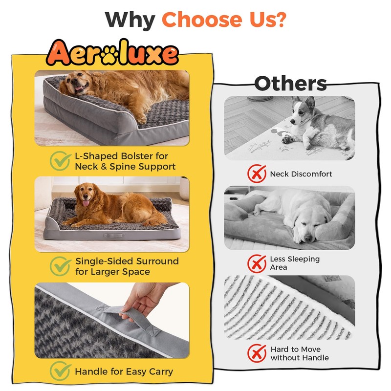 Aeroluxe Dog Bed Large Sized Dogs, Orthopedic Dog Bed for
