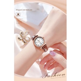 OLEVS Womens Quartz Watches Brown Leather Straps Rose Gold Easy Reader Ladies Casual Dress Waterproof Date Wrist Watch