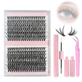 PYEUIFT Wimpern-Cluster-Set Wimpern-Cluster DIY Fluffy 3040D Cluster Wimpern 8–14mm Clusters Einzelne Natürliche Wimpern Wimpernkleber und Applikator DIY Cluster-Wimpernverlängerungs-Set