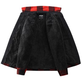 Puhope Men's Polar Fleece Warm Sherpa Lined Shirt Jacket for Men Thick Button Down Jacket with Multi Pockets Red/Black Large