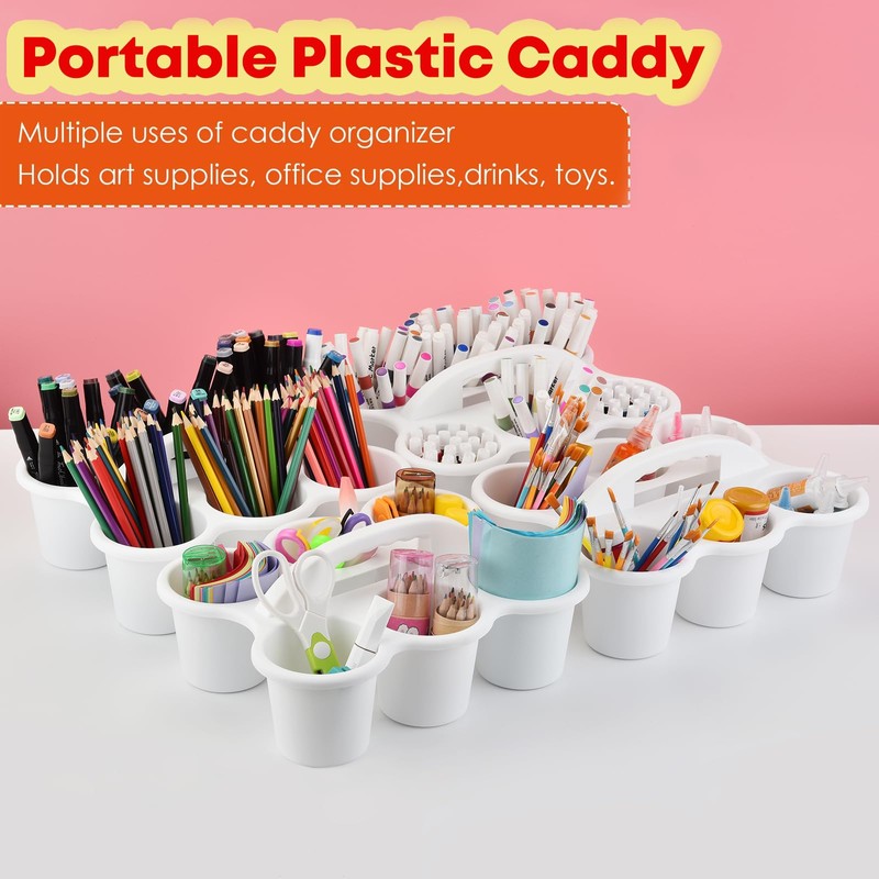 6 Pack Classroom Caddy Storage Basket with Handle, Plastic Drink