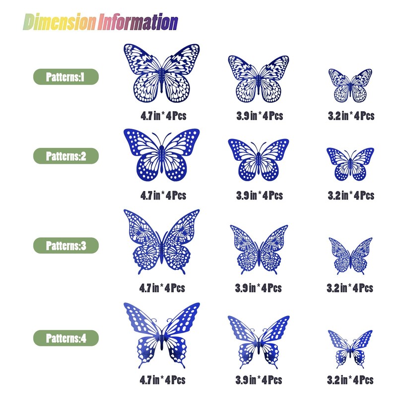 SAOROPEB Butterfly Wall Stickers, 48 Pcs 4 Styles 3 Sizes,