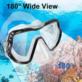 Ruayia Diving goggles with nose protection, swimming goggles, snorkel mask, children, 180° panorama, anti-fog, anti-leak, black