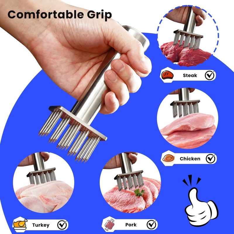 304 Stainless Steel Meat Tenderizers with 18 Sharp Needles, Solid