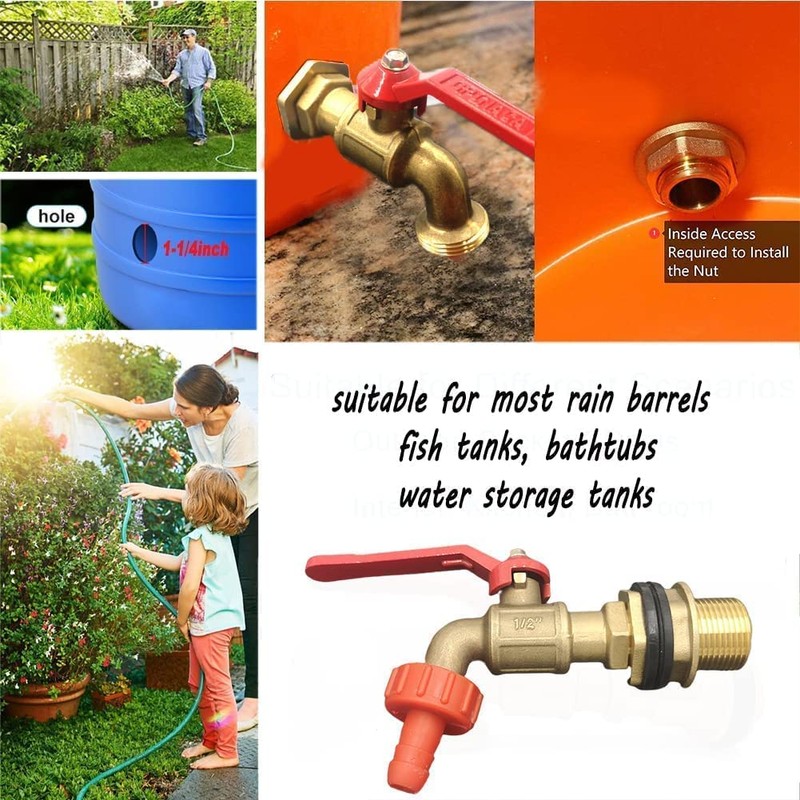 Rain Barrel Spigot, Brass Faucet Kit for Rain Water Barrel,