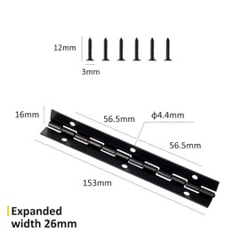 Piano Metal Hinge,2Pcs Black Chrome Plated Long Hinge 270 Degree Open Folding Piano Hinges Thick Iron Furniture Hinge Heavy Duty Piano Hinge with Screws for Pianos Cabinet Doors Windows Boats