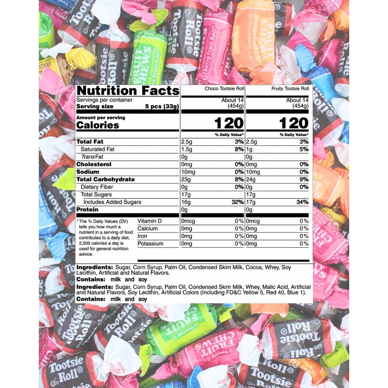 Assorted Flavored Mini Tootsie Rolls Bulk Chews, Individually Wrapped Tootsie