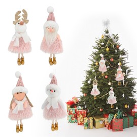 Bekecidi 4 PCS Christmas Party Decorations: Hanging Pendant Xmas Tree Decorations, Pink Plush Christmas Ornaments, Hanging Decor for Fireplace
