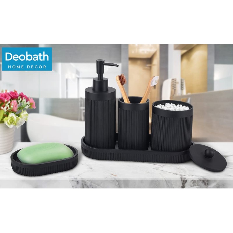 Bathroom Accessory Set 5Pcs-Lotion Soap Dispenser,Toothbrush Holder,Qtip Holder Dispenser,Vanity Tray