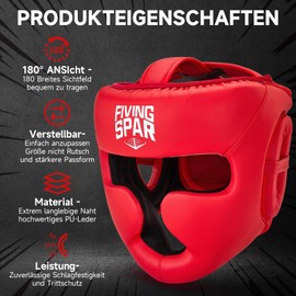 Boxing Head Guard 180° Field of View PU Leather Adjustable Size S-M (53-56cm) & L-XL (56-59cm) Black (Red, M)