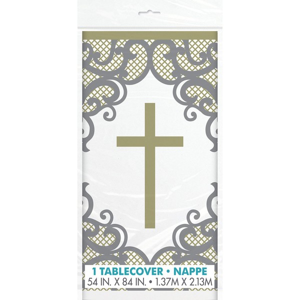 Unique Fancy Gold Cross Rectangular Plastic Table Cover - 54"
