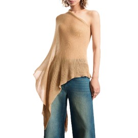 Milumia Women's Lightweight Sheer Knit Ponchos Shrug Wraps Knitted Scarf Poncho Sweater Cape Shawl Apricot Small