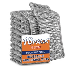 Upgraded 3-Layer Metal Dish Scrubber-10Pcs, No Scratches, Odor-Free, Multi-Purpose Stainless Steel Scouring Pad for Kitchen Cleaning – Dry & Wet Use, for Dishes, Cookware, Sinks, Stove Tops (10PCS)