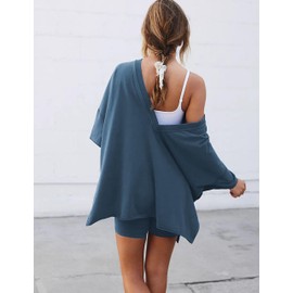 Ailoqing 2 Piece Outfits for Women Summer Oversized V Neck T Shirt Biker Short Sets Hot Shot Reversible Set(Blue-M)