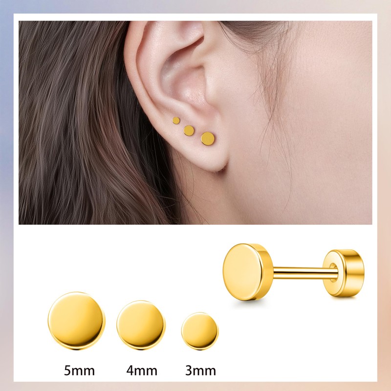 TitanHeart Hypoallergenic Titanium Screw Back Flat Back Dot Stud Earrings