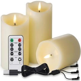 JQTEOYW Rechargeable Flameless Candles Flickering with Remote and Timer, Battery Operated 3 Pack (D 3" x H 4" 5" 6") Real Wax LED Pillar Candles, USB Charging Fake Candles for Home Decor, Wedding