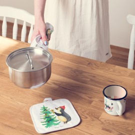 Mr. & Mrs. Panda Set of 2 Pot Holders Penguin Christmas Tree Gift Pot Coasters Santa Claus Pot Holder with Saying Winter Christmas Eve