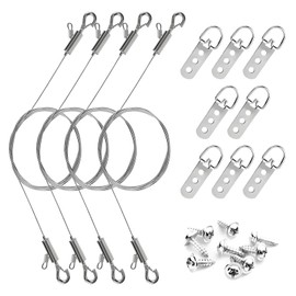 12PCS Picture Hanging Wire Kit for Mirrors, Frames, Artwork, Light Lamp, Billboards, Basket Flowerpot 6.56ft Adjustable Hanging Wire, 3-Hole D Rings Picture Hangers with Screws