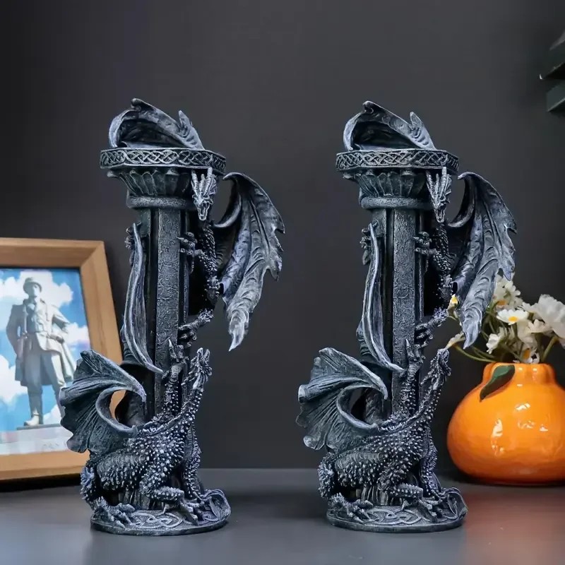 Double Dragon Entwined Irregular Resin Candlestick-Hand-painted-Fantasy-themed Space Style ItemColor: As
