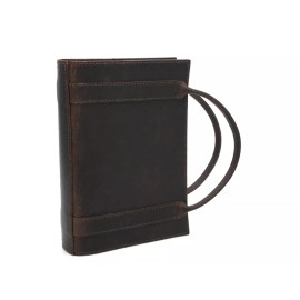 Handmade Distressed Leather Bible Book Cover Sleeve Pockets Handle Custom Case Amish Made - No Message, Cover with Handle
