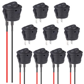VEXUNGA 12V Switch Round 5Pcs Toggle Switch and 5Pcs Rocker Switches with Pre-soldered Wires 10A 125V 6A 250V 2 Pin 2 Position ON OFF Black for Car Boat Caravan (10Pcs)